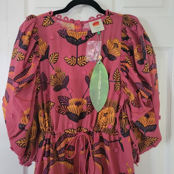 NWT Farm Rio Living Bloom Blush Short Sleeve Mini Dress - Picture 3 of 16